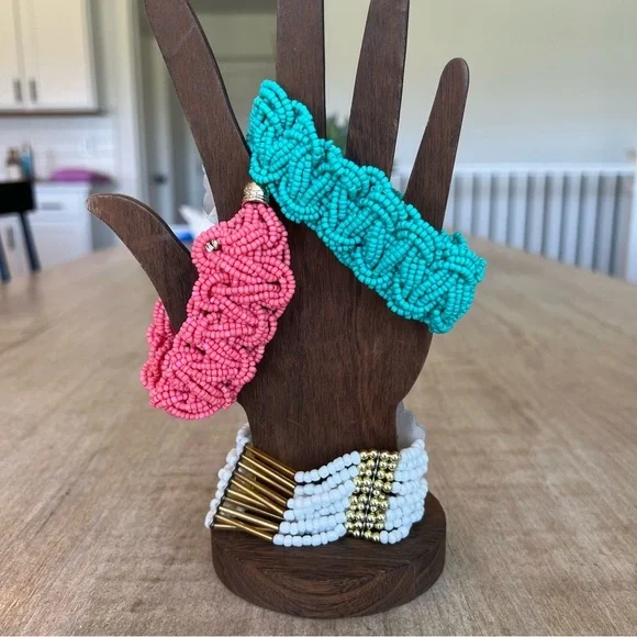 Beaded Bracelets teal peach white gold stretch clasp adjustable - Picture 2 of 10